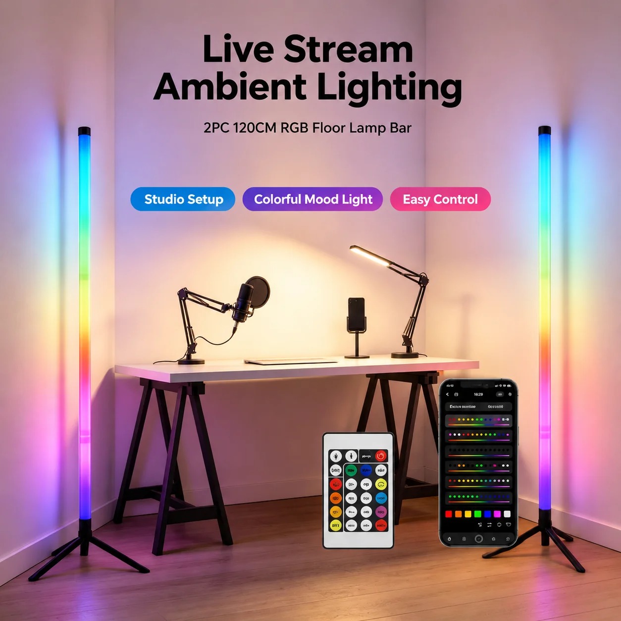 2PCS 120CM RGB Floor Lamp, Sou - đánh giá và giá Esports & Gaming Optics Gmbh